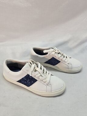 Tory Burch Women's 10M Snow White Navy Carter Glitter Lace-Up Sneakers